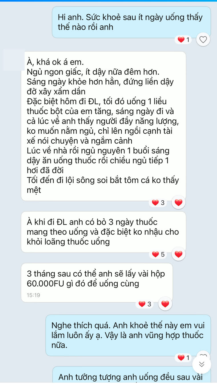 Ảnh chụp màn hình tin nhắn phản hồi của khách hàng